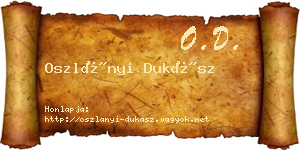 Oszlányi Dukász névjegykártya